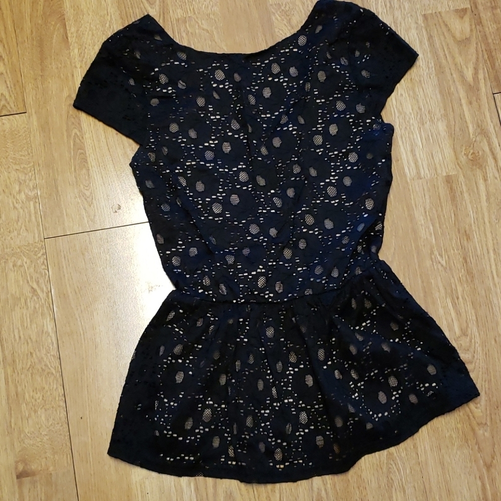 Alya black lace peplum top sz XS